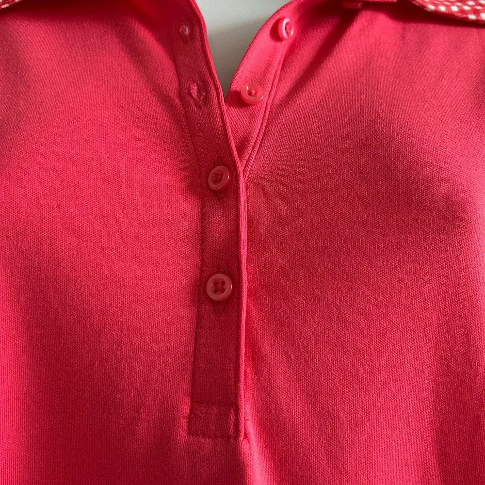 Women’s Lands' End Supima Cotton Polo Shirt in Rouge Pink Gingham - Picture 5 of 8